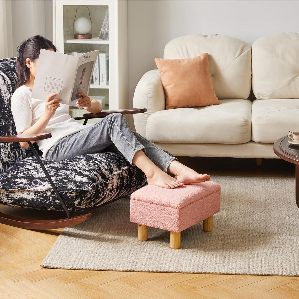 Aibiju Low Stool with Natural Wood Mini Teddy 150kg Weight Safety Hinged Teddy Legs, High-Resilience Chair, Footstool, 403024cm, Velvet, Capacity,