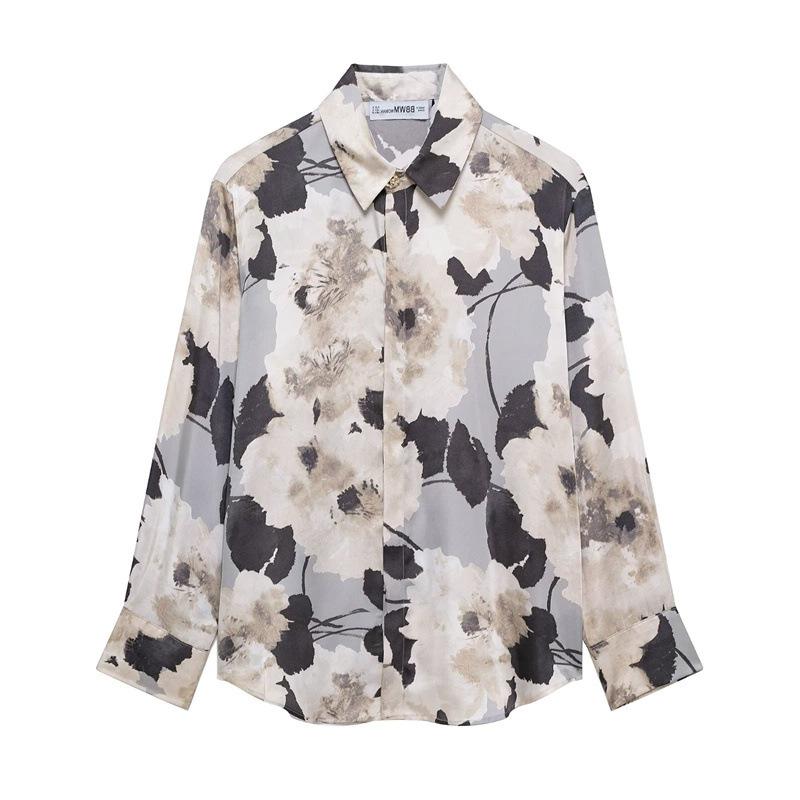 TAOP&ZA Damen Frühling/Sommer Seidenähnliches Print-Hemd und Midi-Rock Set 2375121