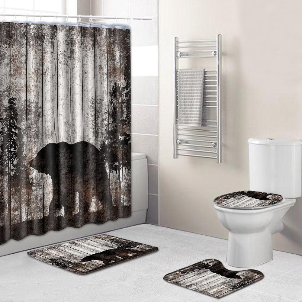 Colored Animals Elephant Lion Horse Bathroom Non-Slip Floor Mat Shower Curtain Carpet Personality Cool