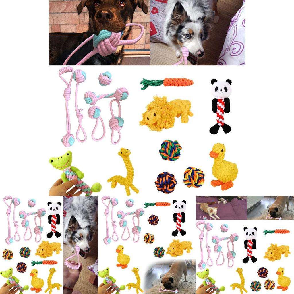 Kit de 6x Brinquedos de Corda para Cães Resistentes e Duráveis Nó de Mastigar Bola Pet Filhote Urso Brinquedo de Algodão Atacado