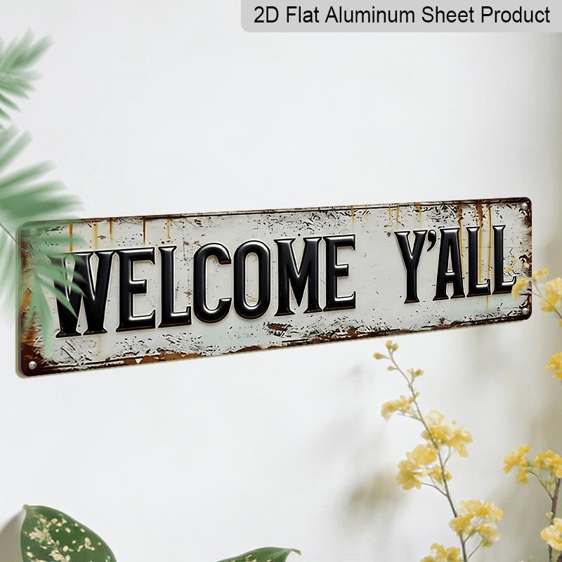 2D FLAT, 15.7×3.94inch Retro "Welcome" Aluminum Sign-old Country Style Wall Decoration, Suitable for Families, Bars, Cafes, Offices and Seasonal
