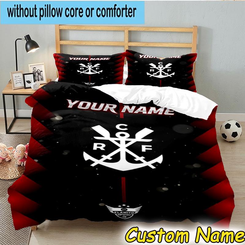 Custom Name FLAMENGO Emblem Design Bedding Set 3PCS Duvet Cover Closure Includes 1 Duvet Cover & 2 Pillowcases for All Seasons Bedroom Decor