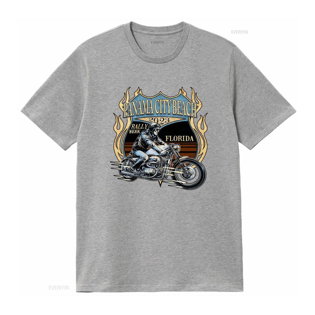 Vintage Retro Biker Panama City Beach Rally Week Motorcycle Rider Flame Print Casual T Shirt vintage Washed graphic Soft