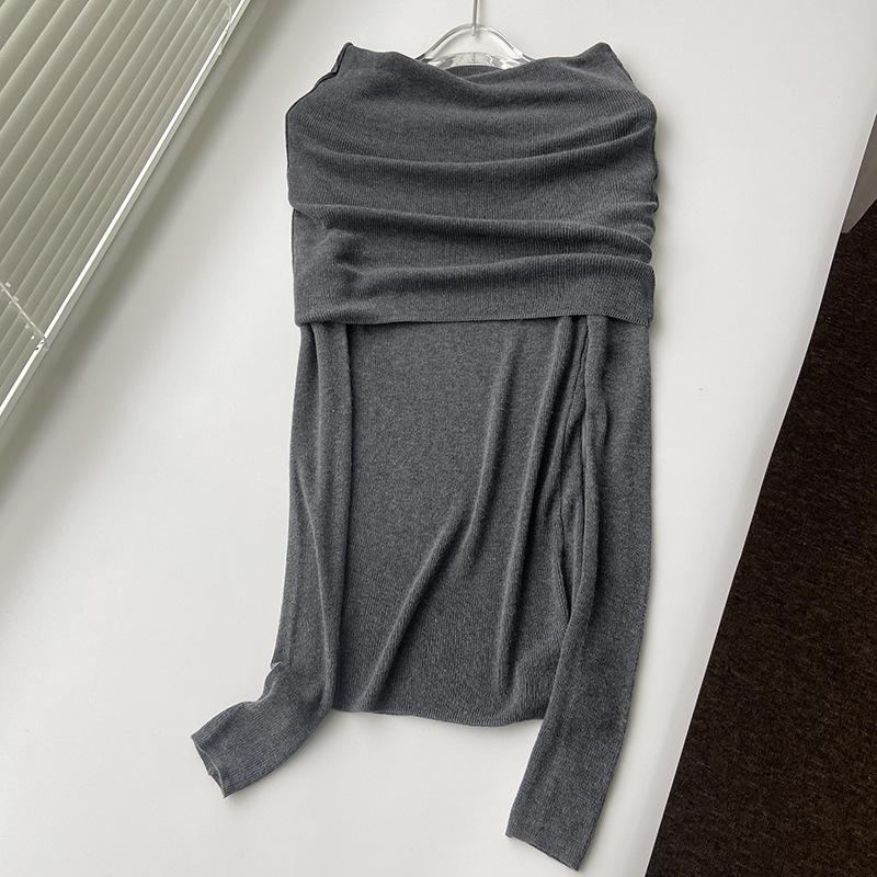 Women's French-Style One-Shoulder Wool Knit Slim Fit Sweater