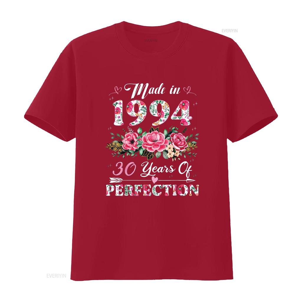 30 Year Old Made In 1994 Floral 30th Birthday S Women T Shirt Vintage Washed Breathable Unisex Slightly Casual Soft Stylish