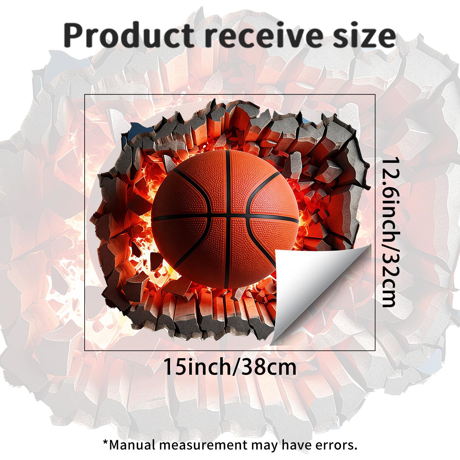 

3D Basketball Breaking Through Wall Self Adhesive Wall Sticker for Boys Room Bedroom Living Room Home Decor 32x38cm разноцветный