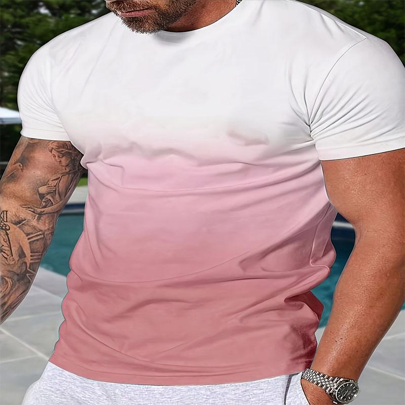 Мужская повседневная футболка с короткими рукавами и круглым вырезом в градиентных тонах универсальный выбор для повседневной носки и занятий спортом летом S розовый 898₽