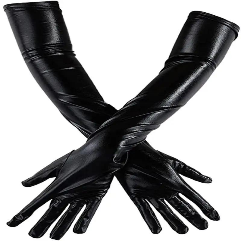 Adult Long Patent Leather Cosplay Gothic Style Nightclub Performance Gloves Halloween Costume Accessories Sexy Tight Gloves