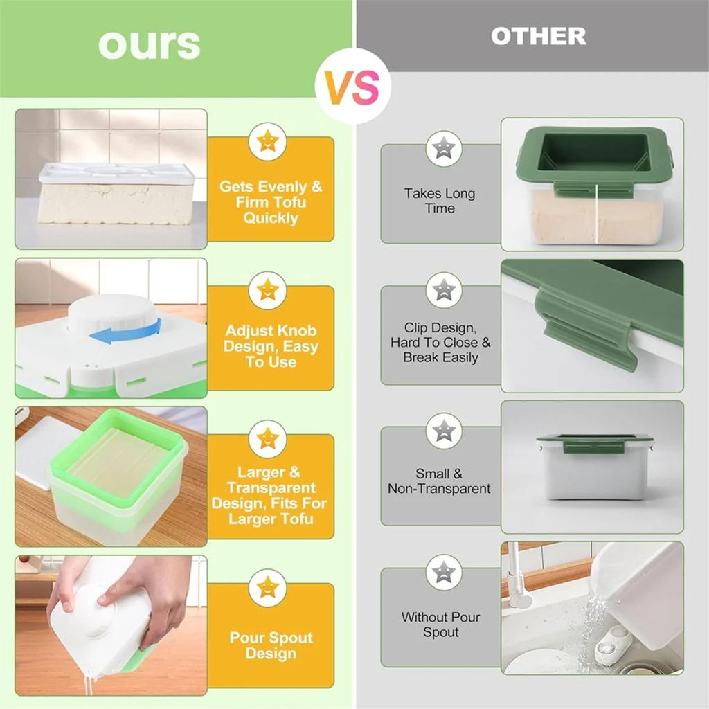 Tofupress, Justerbar Tofupress Diskmaskinssäker, Stor Vegansk Tofupress Avrinningskärl med Droppbricka, Snabba på Borttagningen