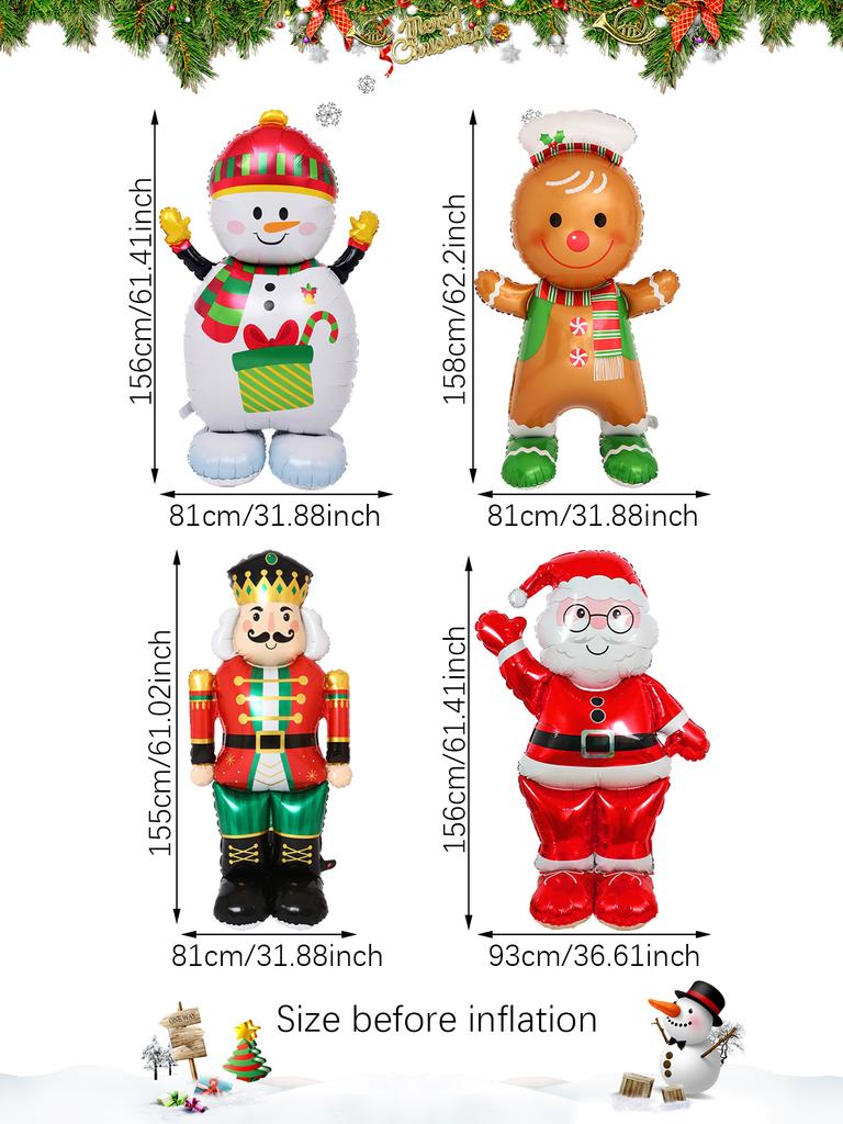 1pc 60-inch Standing Christmas Aluminum Foil Balloon, Suitable for Christmas Theme Parties, Snowman Theme Parties,birthday Party