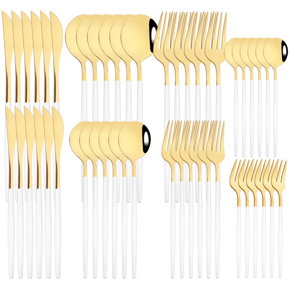 48pcs/Set Gold Cutlery Set Dessert Knife Fork Teaspoon Dinnerware Mirror Stainless Steel Tableware Western Home Kitchen Flatware