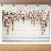 2D Flat Printing Pink Rose Garland On White Brick Wall Backdrop