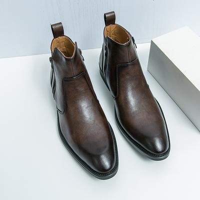 Chelsea Boots Spitz Hoher Schaft Leder Schuhe Friseur Martin Stiefel Reißverschluss Innen Erhöhend Freizeitstiefel