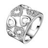 Women Faux Silver Plated Rhinestone Wide Band Cluster Hollow Heart Ring