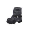 Fashion New Autumn Winter Women Mid-calf Boots 7CM Heels High Platform Leather Sneakers Booties Black Brown Punk Shoes Motorcycle Boots
