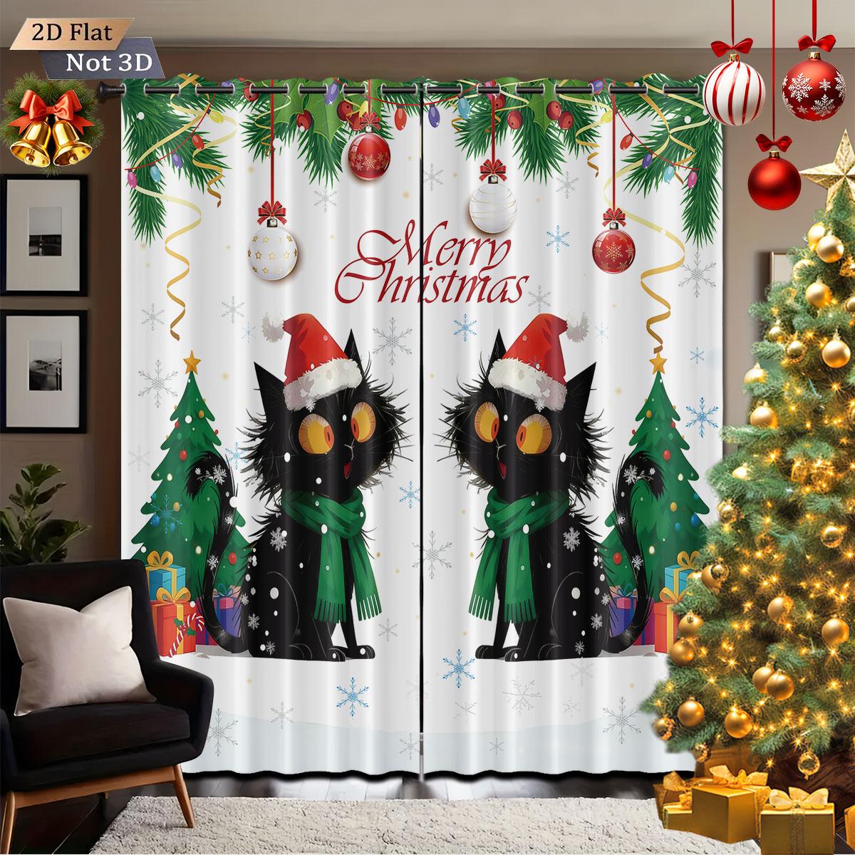 

2 шт. Рождественские шторы блэкаут с принтом черного кота, разные размеры, для гостиной, спальни, домашняя изоляция, украшение, машинная стирка 140x160&Grommet Top