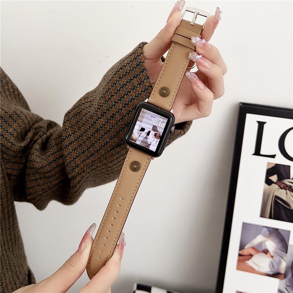

Винтажный металлический ремешок из натуральной кожи с гвоздями для Apple Watch Ultra 49 мм S9 S8 Series 8 7 SE3 41 мм 45 мм 40 мм 44 мм ремешок для часов For 42/44/45/49mm хаки
