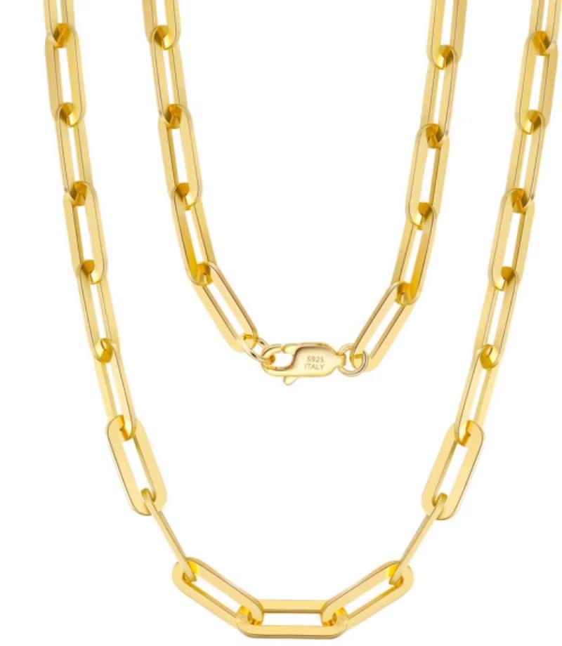 ORSA JEWELS 9,3 мм Звенья типа скрепка Цепочка-ожерелье Стерлинговое серебро 925 пробы Золотая цепочка 14 карат Мужские Женские Ожерелья Модные украшения SC40 40cm
