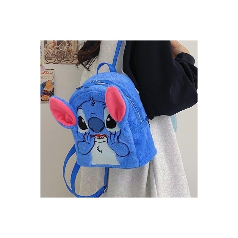Stitch Plush Cartoon Shoulder Bag With Zipper For Casual Travel And Gift