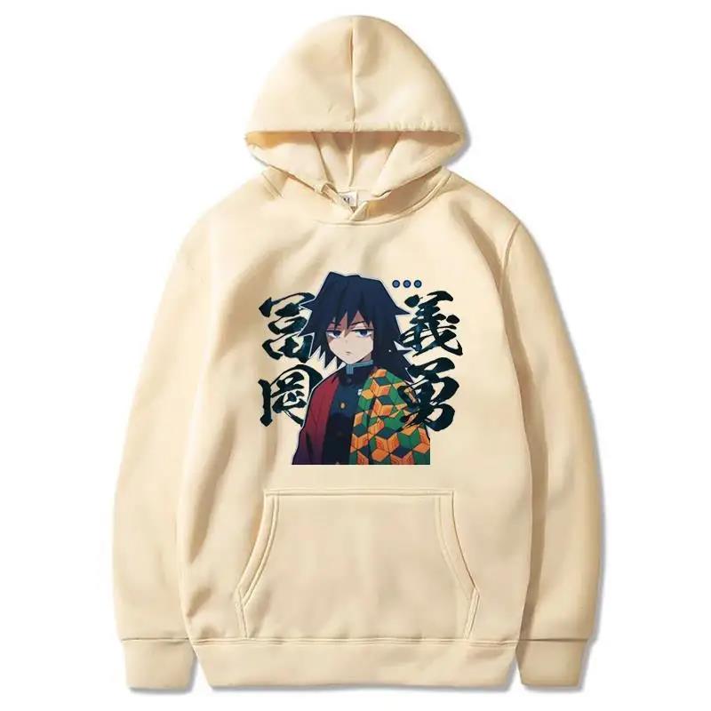 Japońskie anime Kimetsu no Yaiba Wzór Tomioka Giyuu Nadrukowana męska bluza z kapturem Bluza z długim rękawem Unisex Streetwear