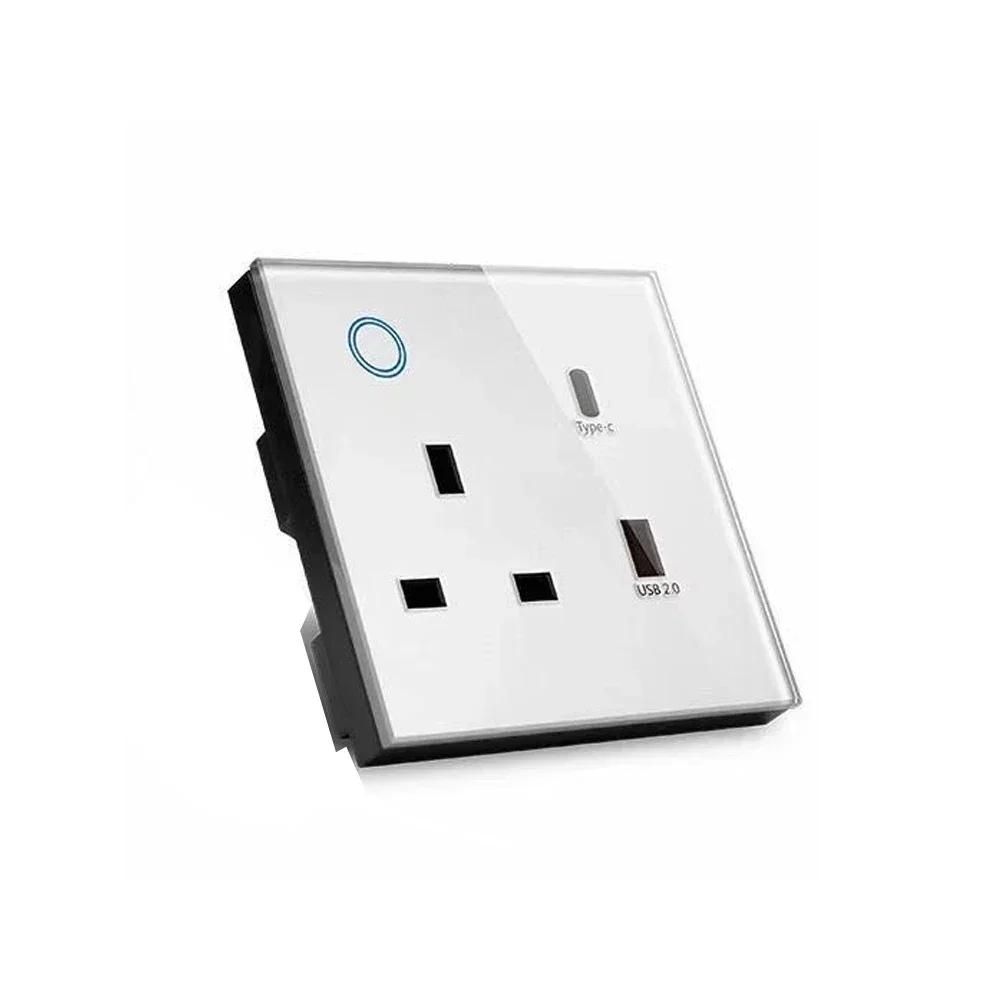 Melery Smart Tuya WiFi Dual UK Socket USB Type-C PD 20W Touch Control,Voice Controls Electricity Monitoring, Alexa Google Home