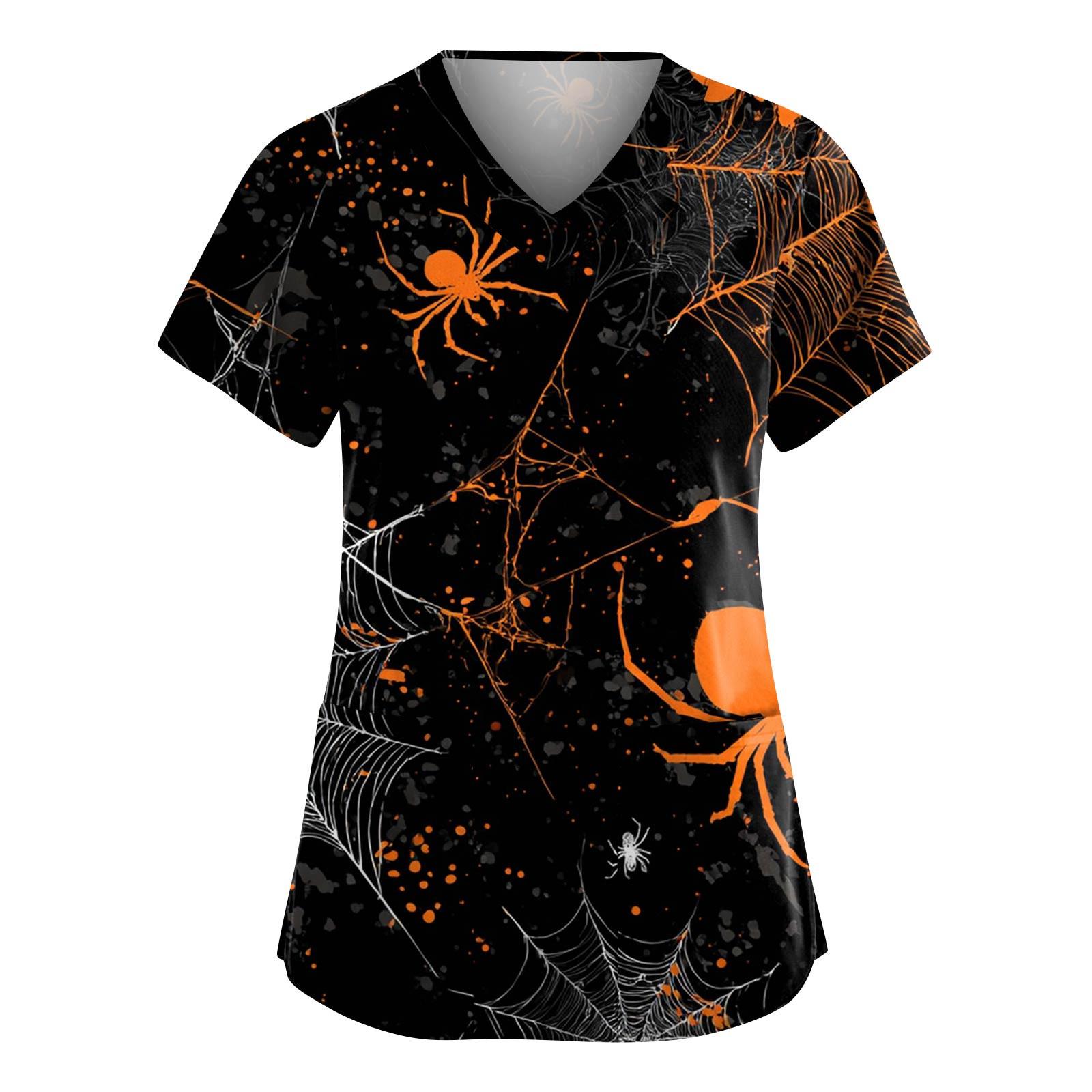 

Women s Fashion V-Neck Short Sleeve Overalls With Pockets Halloween Printed Tops Apparel XXXXXL чорний