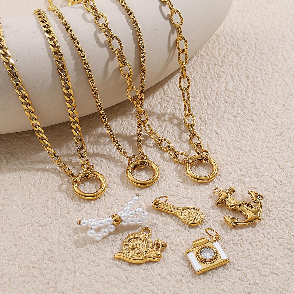 Vacation Wind Ocean Theme DIY Pendant Necklace Stainless Steel Gold Plated Fashion Versatile Jewelry Women