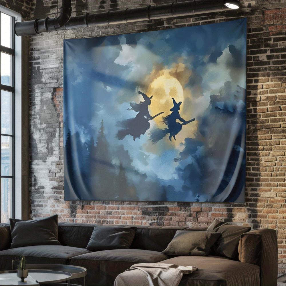 The two flying witches Digital printing polyester wall tapestry suitable for use in living rooms bedrooms offices bars and party