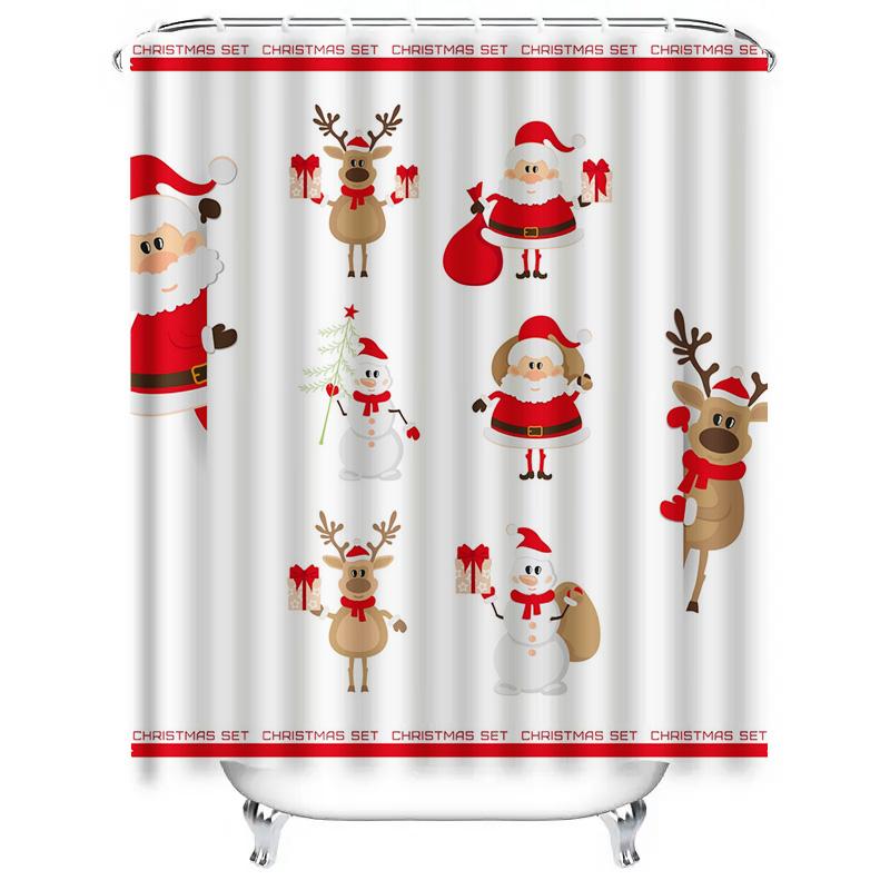 Tu Christmas Shower Curtain Santa Claus Reindeer Holiday Festive Bathroom Decor Waterproof Xmas Themed Backdrop Home Textile