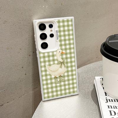For Samsung Galaxy S24 S23 Ultra Plus FE S25 S22 Ultra Plus S21 FE Laser Phone Case Blue And White Plaid Rabbit Giraffe Covers