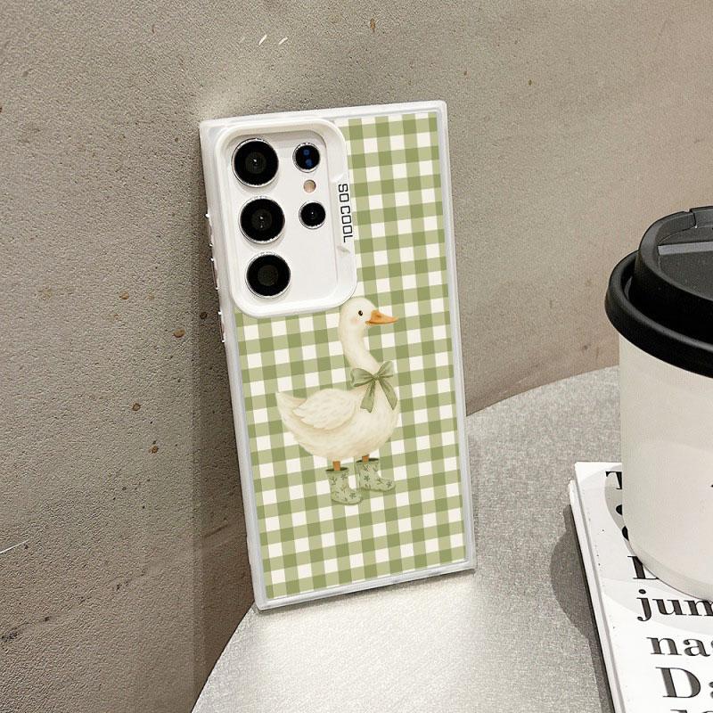 For Samsung Galaxy S24 S23 Ultra Plus FE S25 S22 Ultra Plus S21 FE Laser Phone Case Checkered Grid Cute Animals Pattern Covers