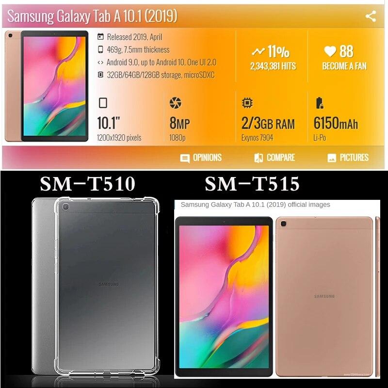 Tablets Case para Samsung Galaxy Tab A 10.1 2019 Shockproof TPU Silicone Transparente Capa para T510 T515 SM-T510/T515 Coque Capa
