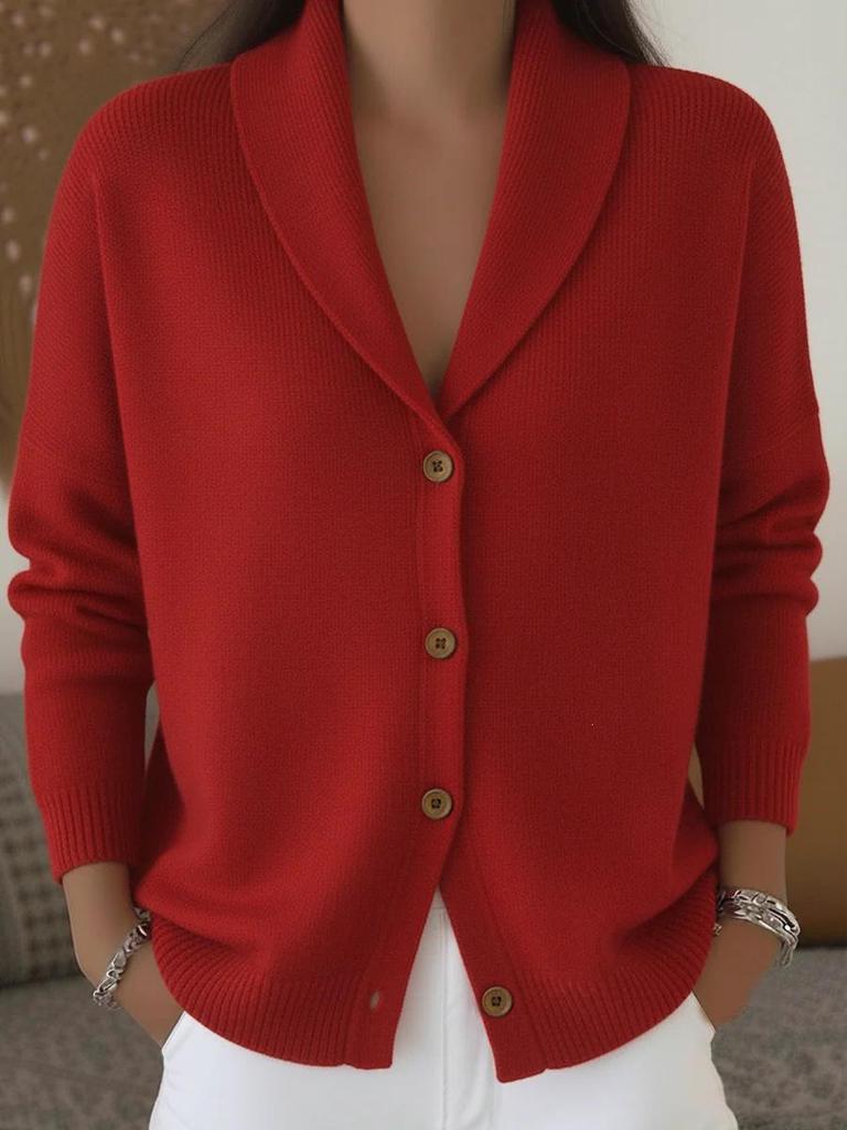 European & American Autumn/Winter Women's Loose Knit Cardigan - Soft Lapel, Buttoned Plain Long Sleeve Sweater