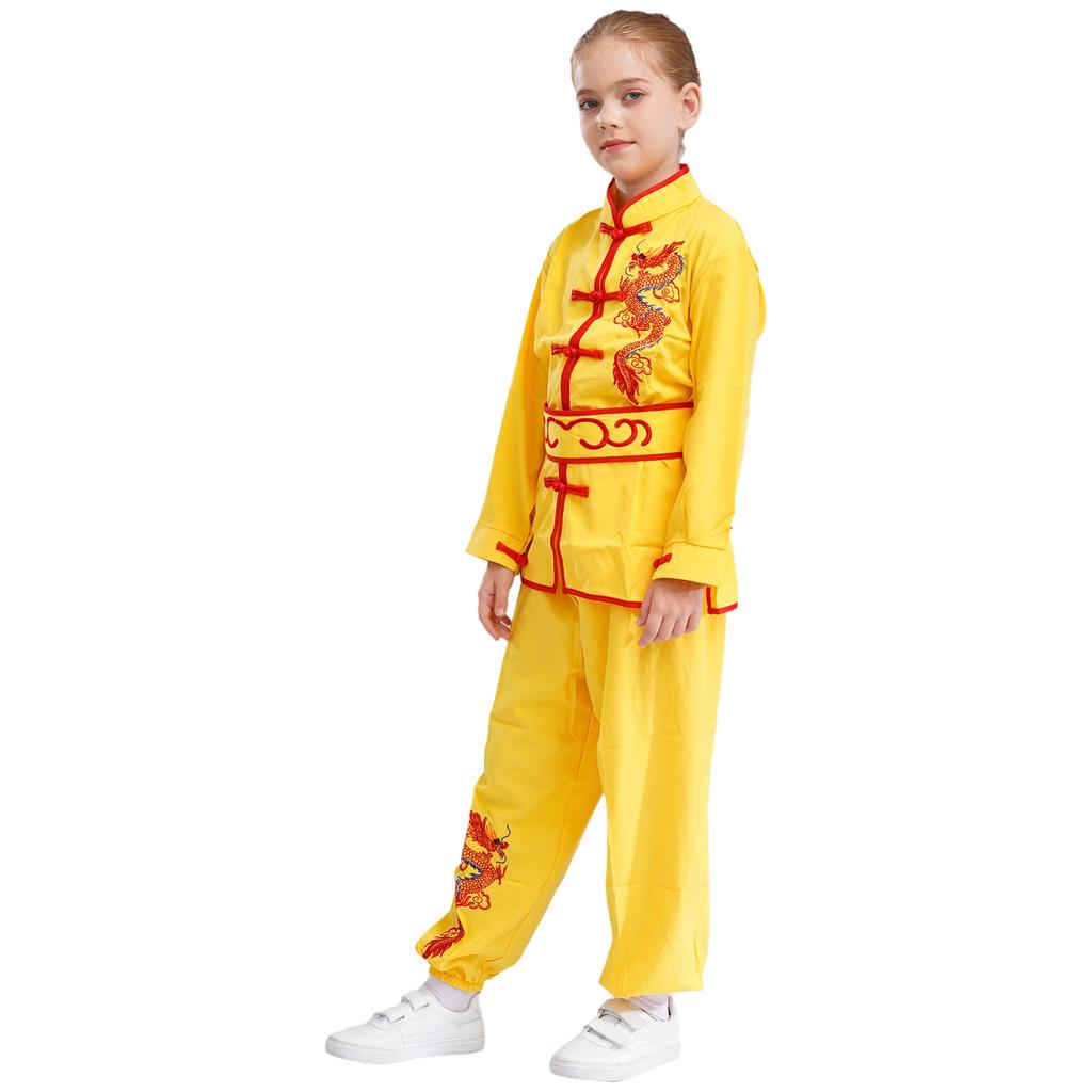 Unisex Kung Fu Performance Set für Kinder: Authentisches Chinesisches Kampfsport-Anzug mit Drachen-Design für Wettkampf & Show