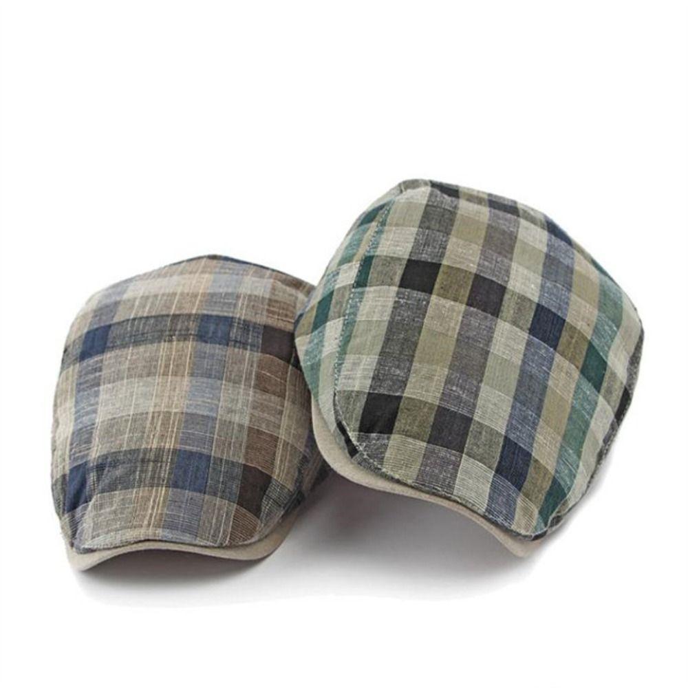 New Flat Top Newsboy Caps Adjustable Plaid Pattern Peaked Cap British Design Cotton Painter Beret Hats Four Seasons Wear