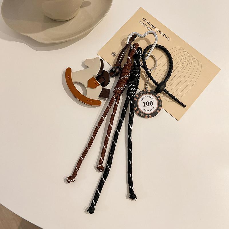 Braided Rope Bag Charm Pendant for Women, Leather Trojan Bags, Hanging Ornament, Keychain Decoration, DIY Bag Accessories