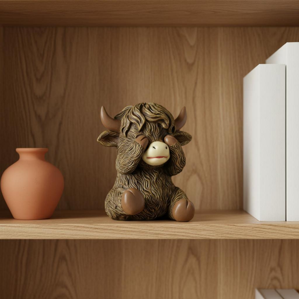Mini Highland Cow Figurine Miniature Highland Cow Figurine Handmade Look for Study Room