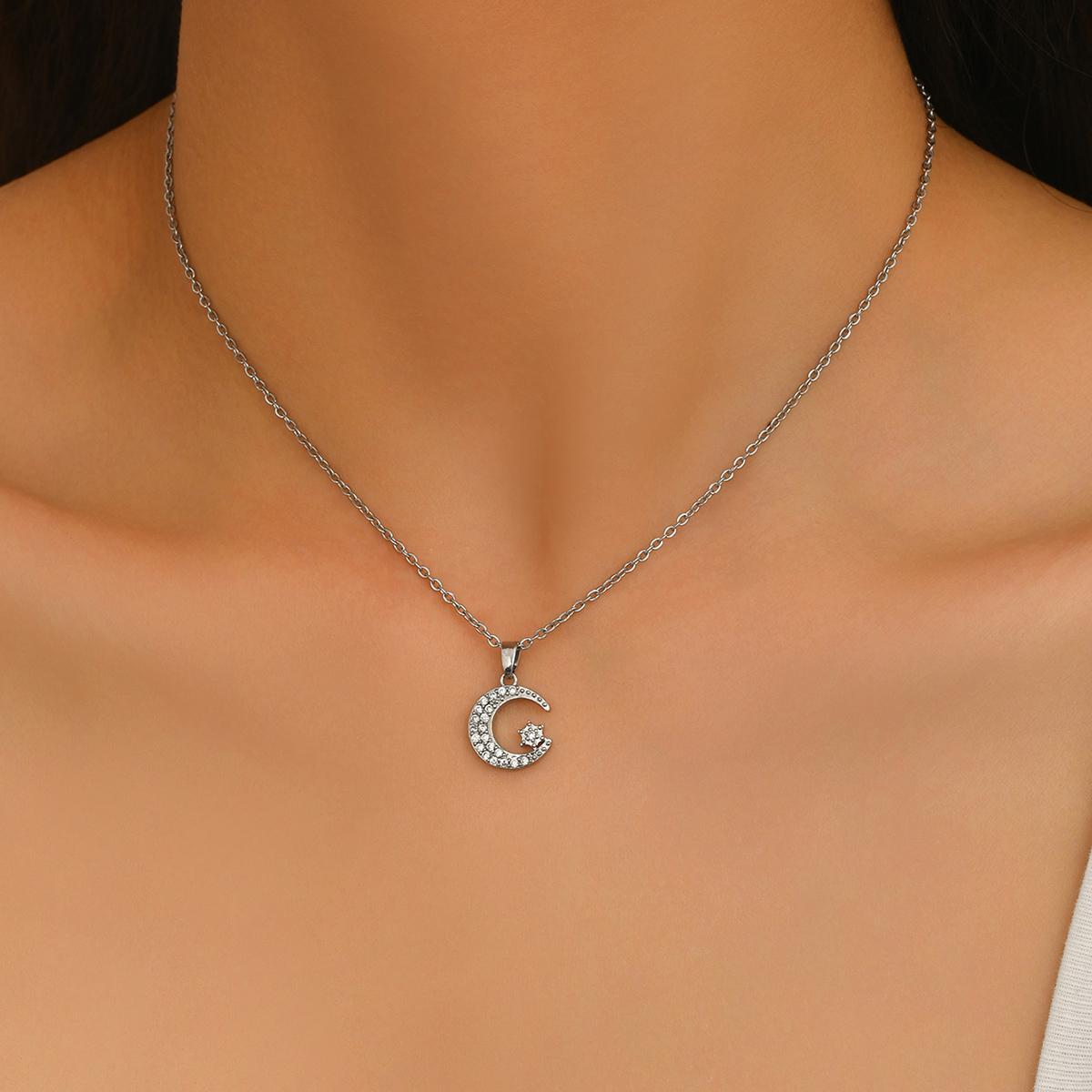 

Dainty Gold Silver CZ Moon Star Pendant Necklace Sparkling Cubic Zirconia Crescent Moon Choker Minimalist Celestial Jewelry