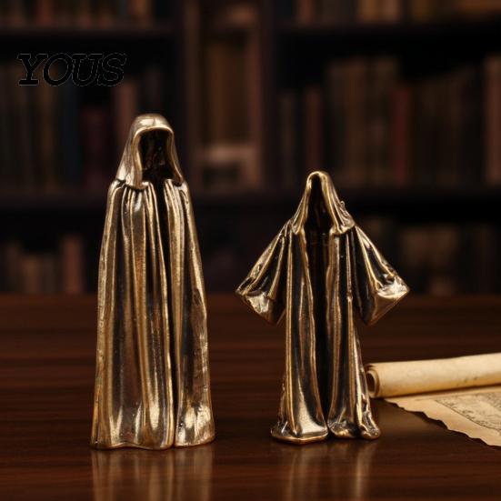 Vintage Bronze Sculpture Faceless Ghost Brass Figurine, Retro Metal Mysterious Statue, Creative Small Ornament for Gothic Home Decor Desktop