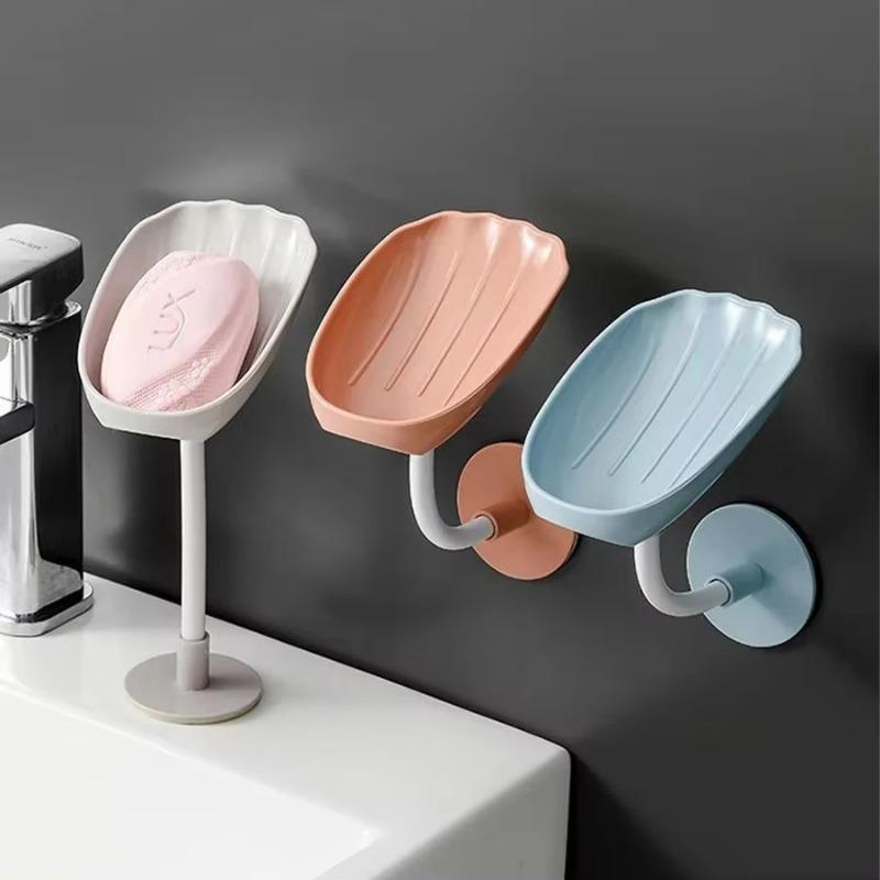 New 1pc Upgraded Soap Box With Drainage Double Grid Soap Rack, Wall Mounted Toilet With Cover Soap Rack, Non Perforated Soap Box