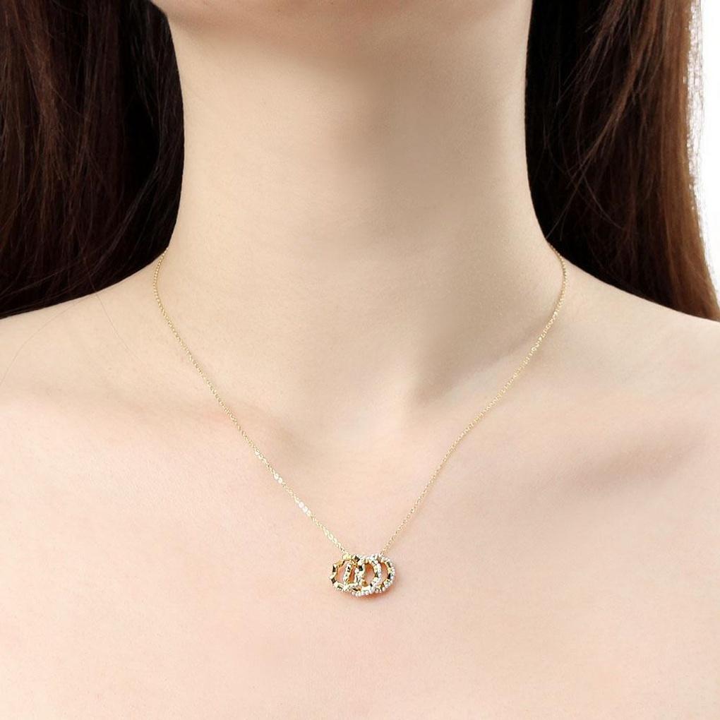 925 Silver Gold Plated Triple Ring Cubic Necklace