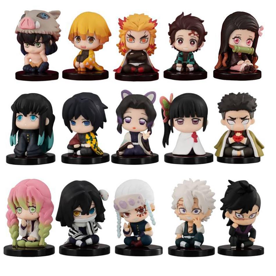 15pcs Demon Slayer Model Toy Anime Kimetsu no Yaiba Q Version Sitting Tanjiro Nidouzi Inosuke Zenizu Figural Plaything PVC Model Gift
