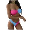 Women's High Waist Plus Size Swimsuit Bikini Color Splicing Pleated Split Two Piece Swimsuit