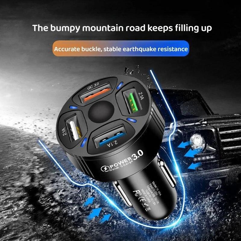 35W USB Car Charger 5.4A 4Ports Fast Charging Phone Adapter for IPhone 16 15 14 IPad Xiaomi 14 Huawei P60 Samsung Quick Charger 3.0