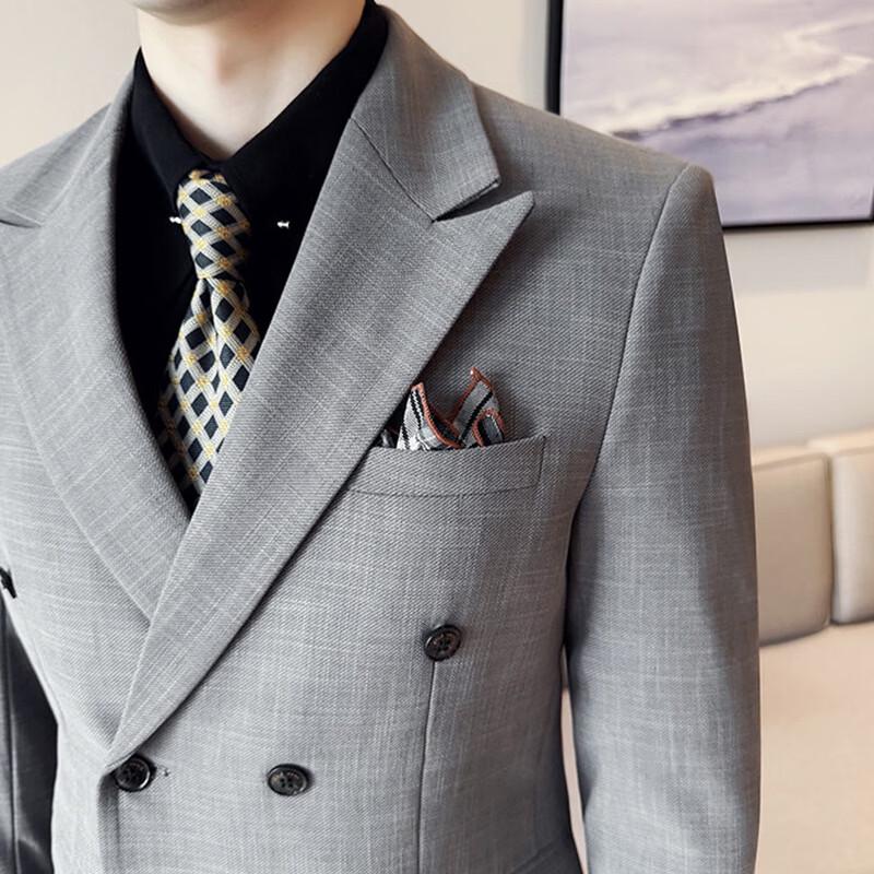 Hengyuanxiang Men's Slim Fit Double-Breasted Suit