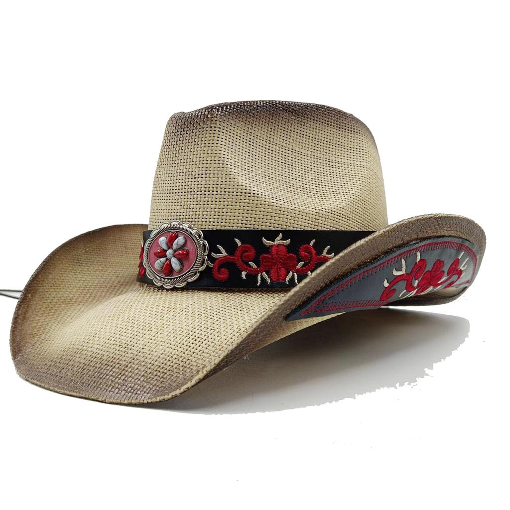 Westlicher Cowboy-Strohhut Bestickter Aufkleber 2026 Niedrigpreis-Ausverkauf Cowboyhut Sonnenhut Frühling/Sommer Breitkrempiger Hut Sombrero