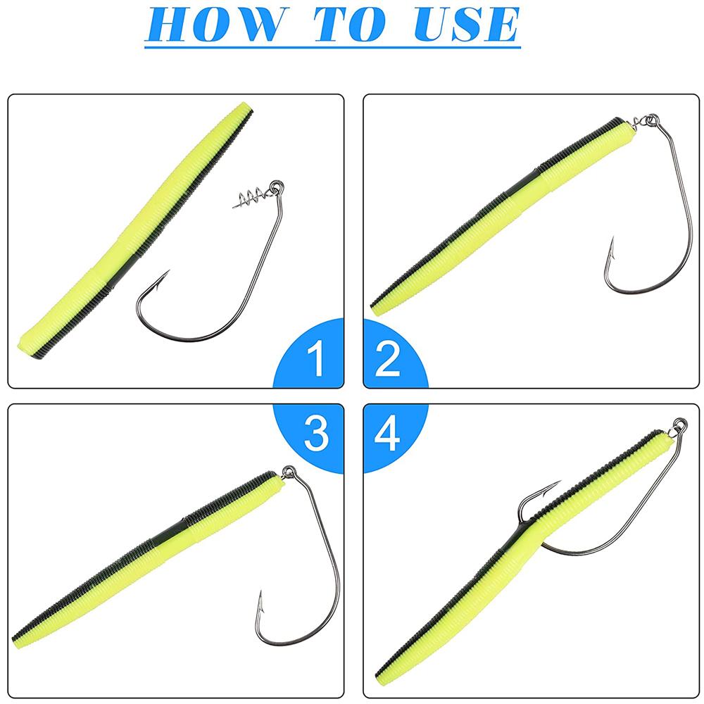 50Pcs/Box Fishing Worm Hook With Spring Twist Lock Barbed Crank Carp Hook For Soft Worm Bass Lure Offset Jig Hook