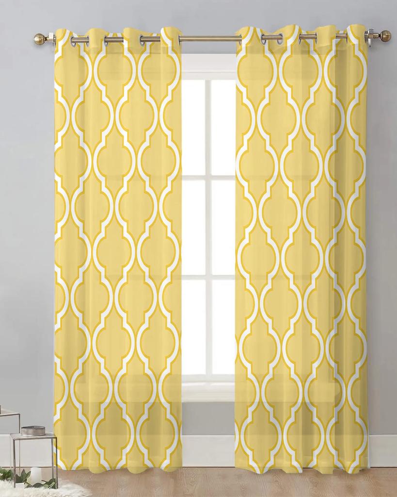 Gelbe marokkanische Geometrie Tüll Vorhänge für Wohnzimmer Schlafzimmer Küche Dekoration Chiffon Fenster Behandlungen Voile Sheer Vorhang