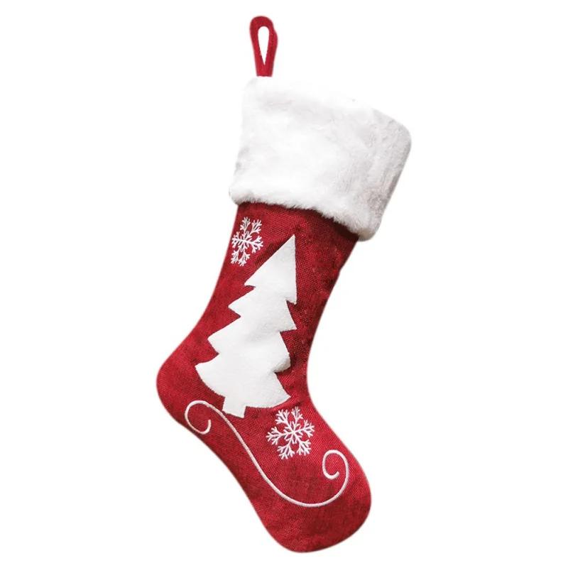 Cute Christmas Stockings Socks Fireplace Hanging Stockings Plush Personalized Home Party Decoration with Snowman Santa Elk Bear