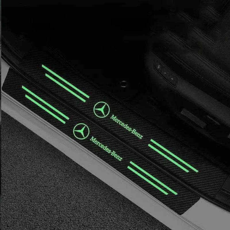 Car Luminous Threshold Protect Auto Emblem Sticker Accessories For Mercedes Benz AMG Brabus Smart Maybach W204 GLC CLA W205 W203